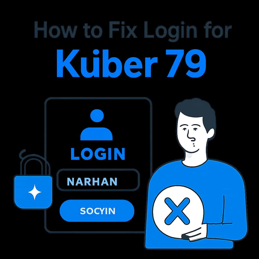 Illustration explaining login troubleshooting steps for Kuber 79.