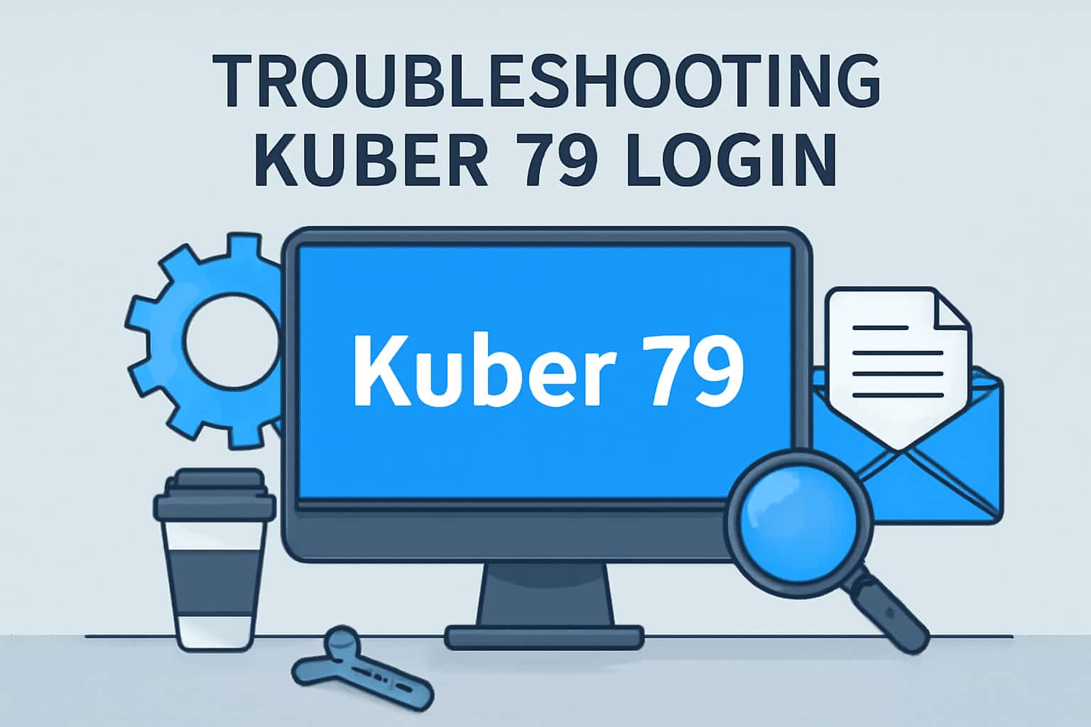 An informative scene illustrating troubleshooting steps for Kuber 79 login issues.