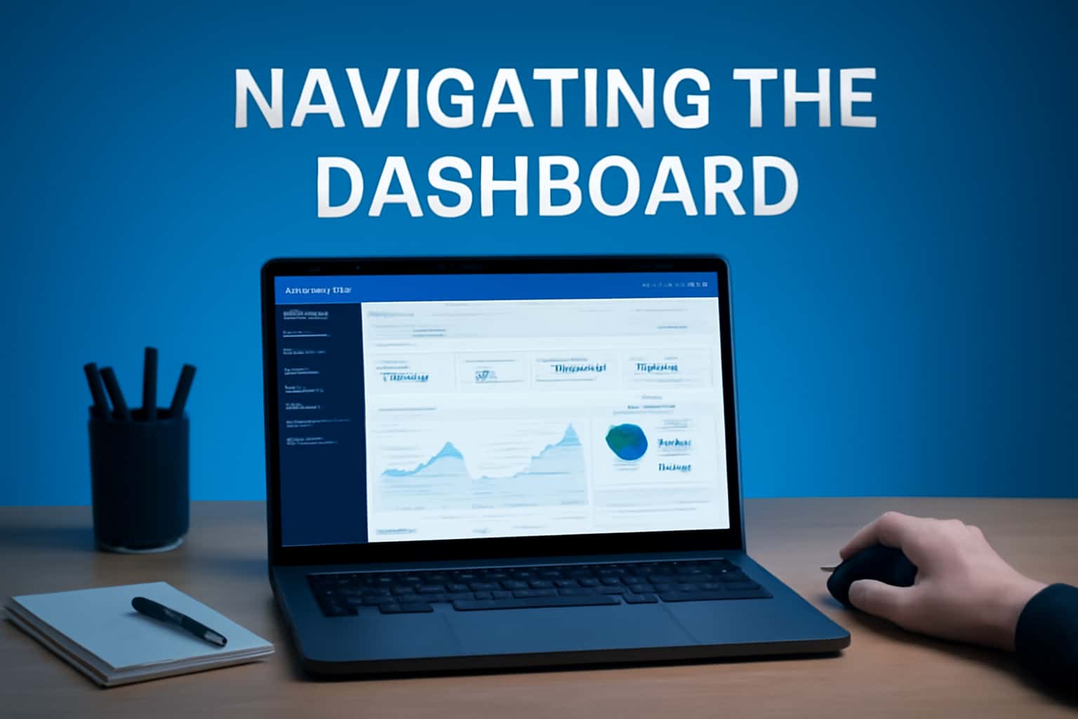 A futuristic representation of navigating the Kuber 79 Dashboard, highlighted with #1490f5 accents.